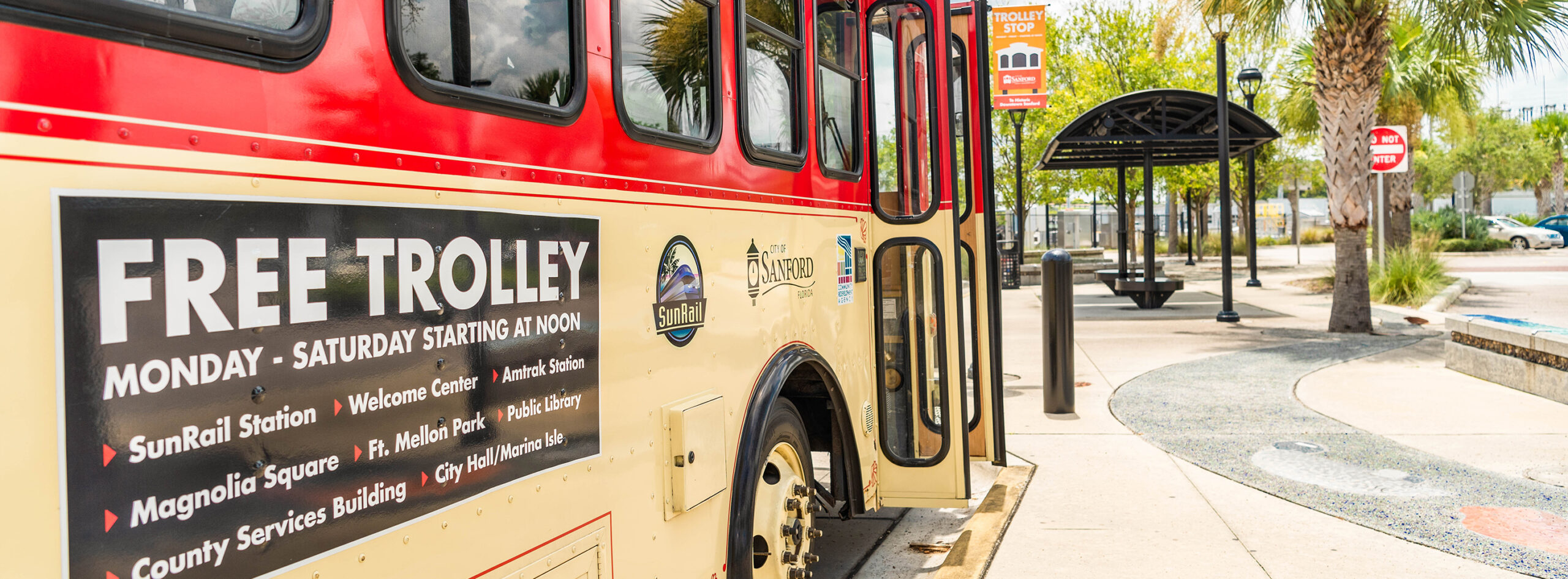 Masthead image - Sanford Trolley parked at the Sanford Station.