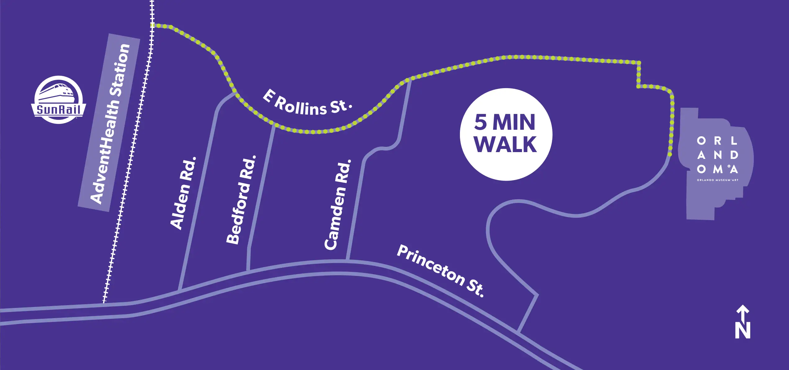 SunRail AdventHealth Station to the Orlando Museum of Art map