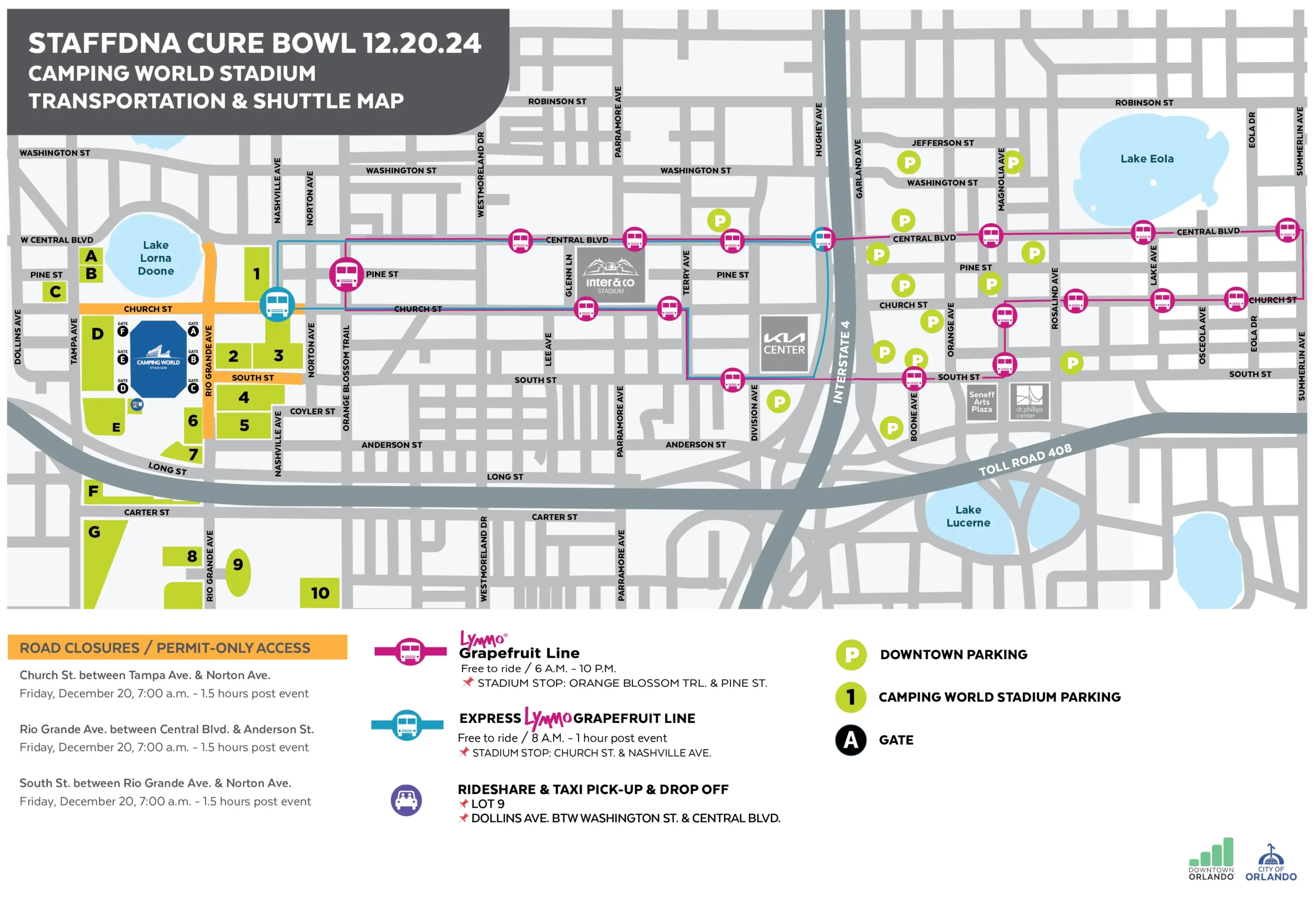 SunRail Church Street Station to Camping World Stadium map SunRail StaffDNA Cure Bowl (12/20/24) Camping World Stadium Transportation & Shuttle Map