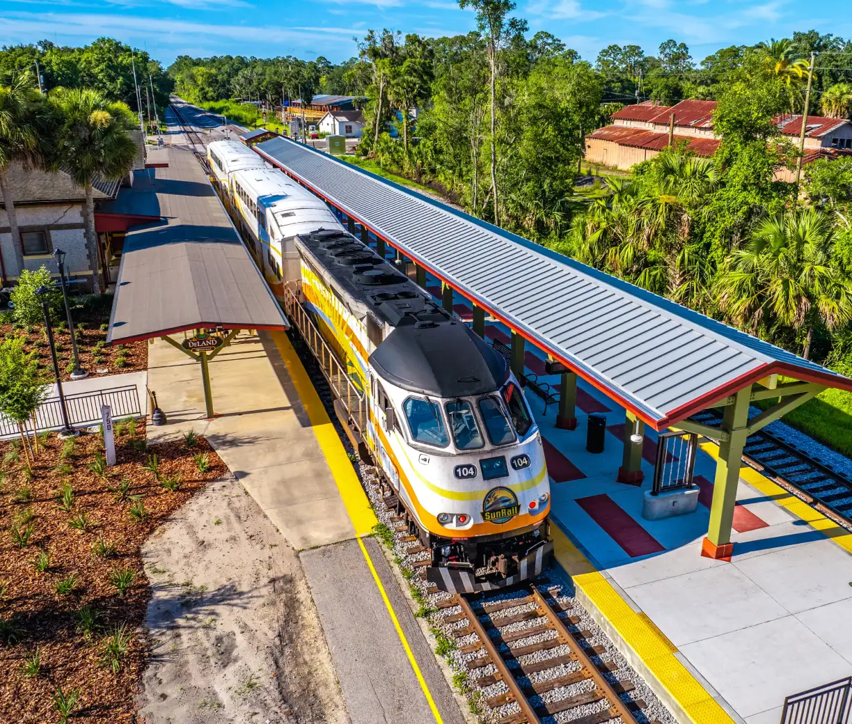 Kia Center - Night Shot SunRail train at the platform for the DeLand/Amtrak Station.