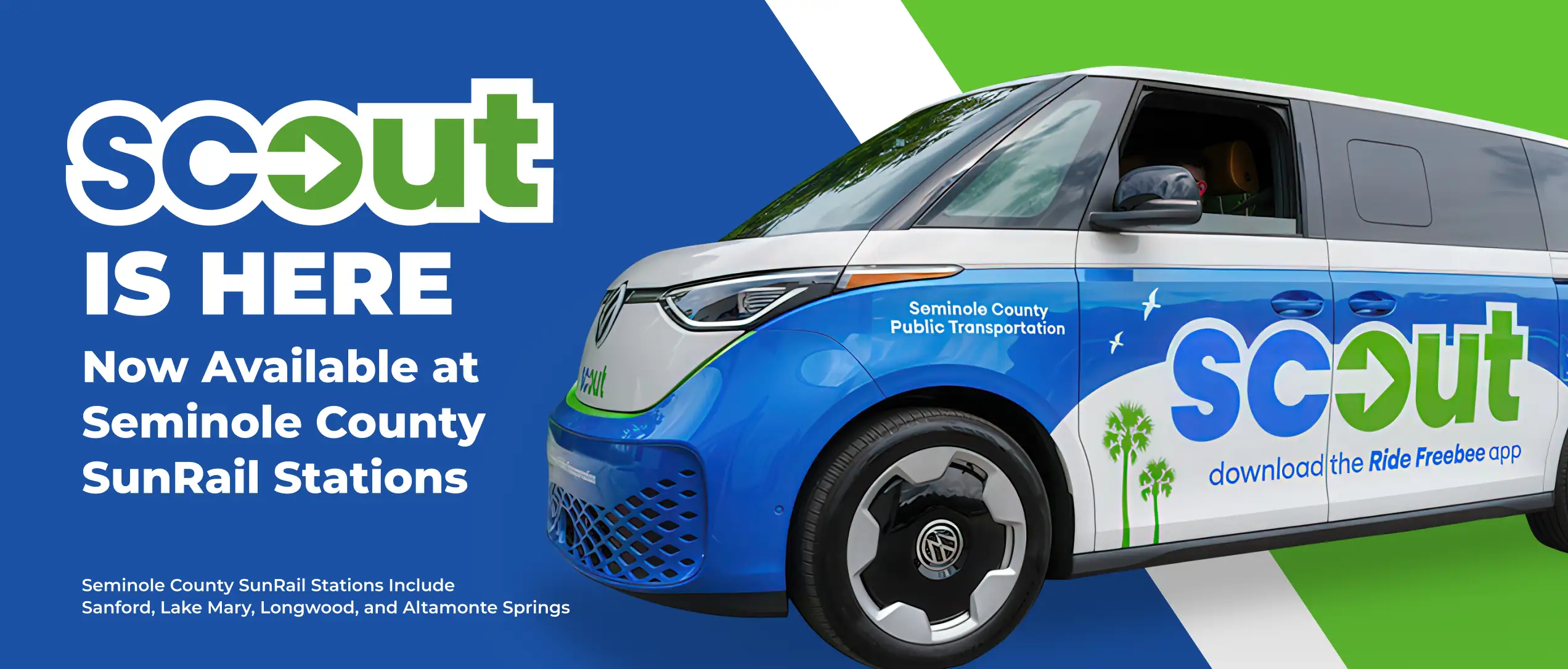 SCOUT is here - Now Available at Seminole County SunRail Stations. Seminole County SunRail Stations Include Sanford, Lake Mary, Longwood, and Altamonte Springs.