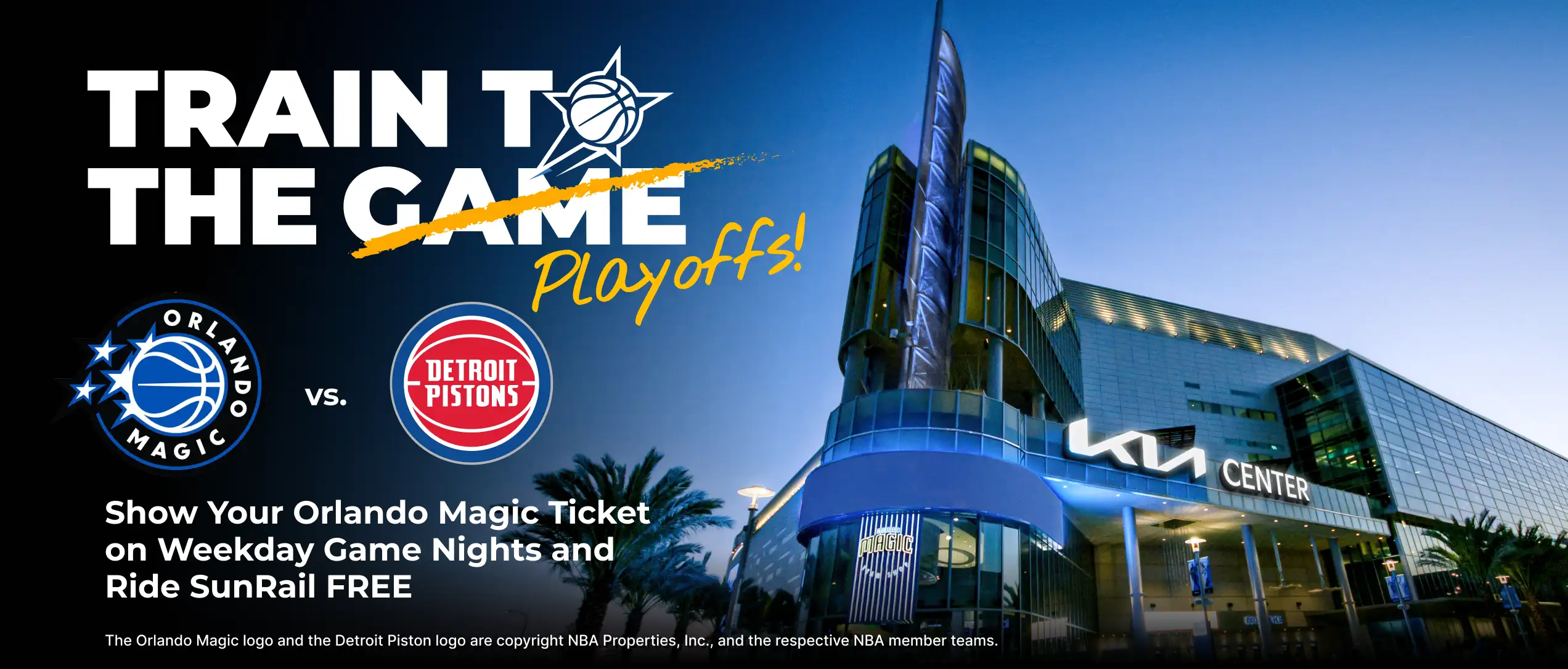 Show your Orlando Magic Ticket for a FREE SunRail Ride on Game Nights.