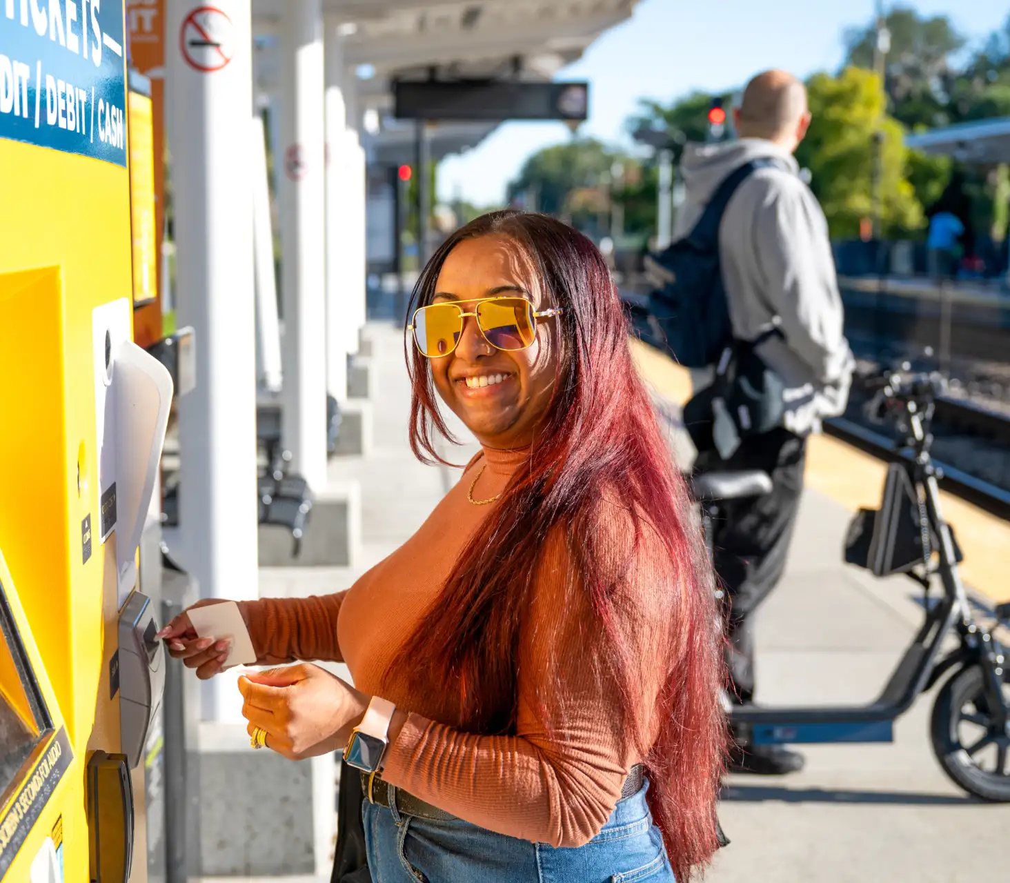 Customer purchasing a SunRail paper ticket.